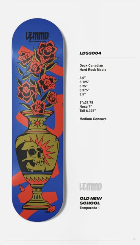 LEMMO DECK CANADIAN MAPLE FLORES AZUL/ROJO 8.5"