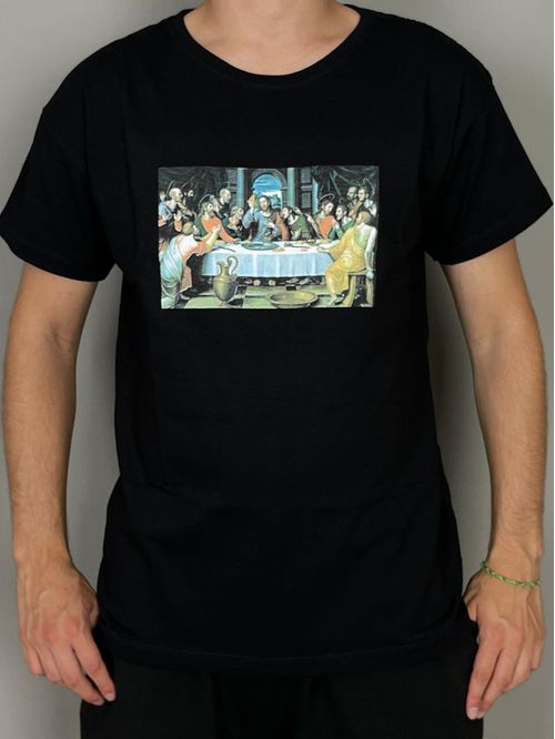 PIZZA T-SHIRT MEN LAST SUPPER NEGRO LARGE
